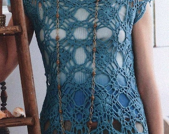 Patrón de crochet, Patrón de top de crochet con encaje para mujer, Blusa de verano a crochet, Patrón de crochet para suéter con motivos florales, Patrón de top con encaje