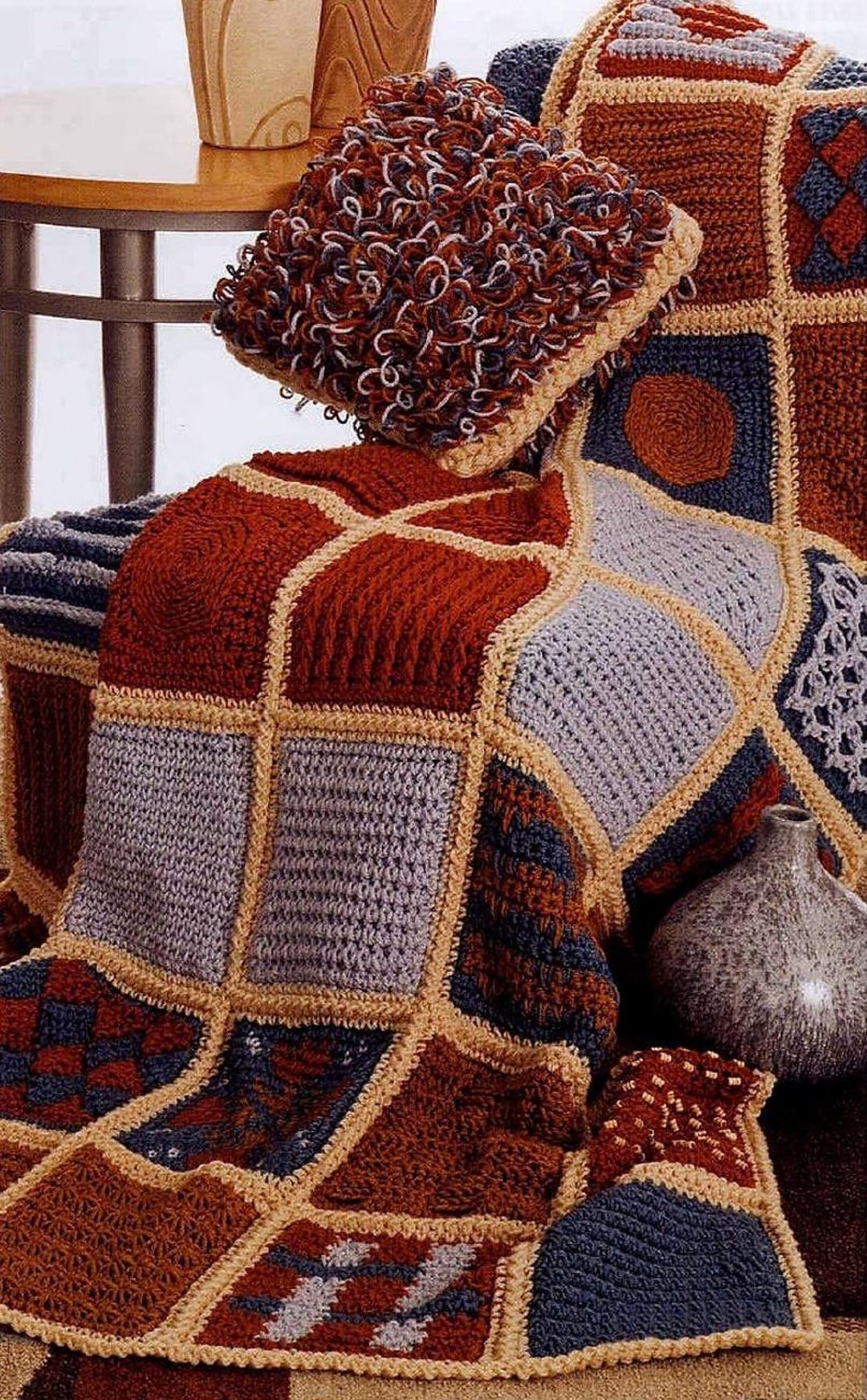 Vintage Crochet Pattern Sampler Blanket, Sampler Afghan Square Block ...