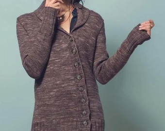 Knitting Pattern, Knit Sweater Cardigan, Top Down Pattern, Classic Knitting Pattern, Rolled Collar Jacket Cardigan Knitting Pattern