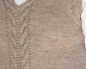 Knıtıng Pattern, Mens Cabled V Neck Sleeveless Slipover Vest, Aran Waistcoat Pattern, Vintage Vest Pattern for Men, Mens sweater pattern