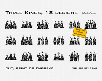 18 Three Kings designs. Xmas deco. Digital svg png files for Laser engraving / cutting or printing.