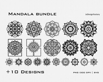 Mandala silhouette x20 designs. Digital svg png files for Laser engraving / cutting or printing.