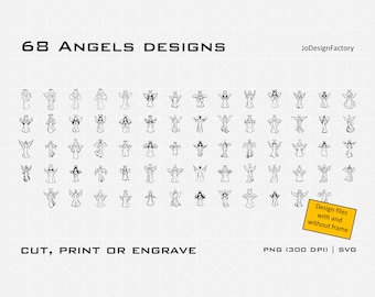 68 Angel designs. Xmas deco. Digital svg png files for Laser engraving / cutting or printing.