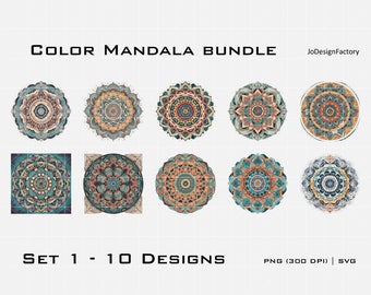 10x Color Mandala designs (set 1). Digital svg png files for printing or laser engraving.
