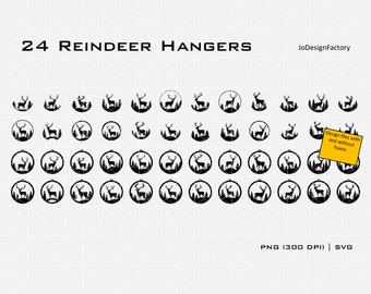 24 Christmas Reindeer hangers. Xmas deco. Digital svg png files for Laser engraving / cutting or printing.