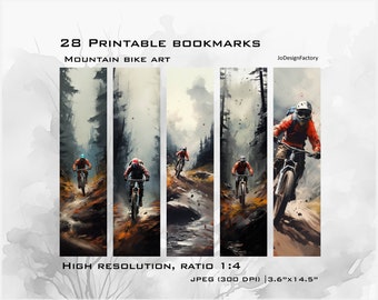 28 digital artwork bookmarks to print. Mountain bike art paintings. Digital high resolution jpg (300 dpi) files for printing.