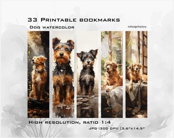 33 digital artwork bookmarks to print. Dog paintings. Digital high resolution JPG (300 dpi) files for printing.