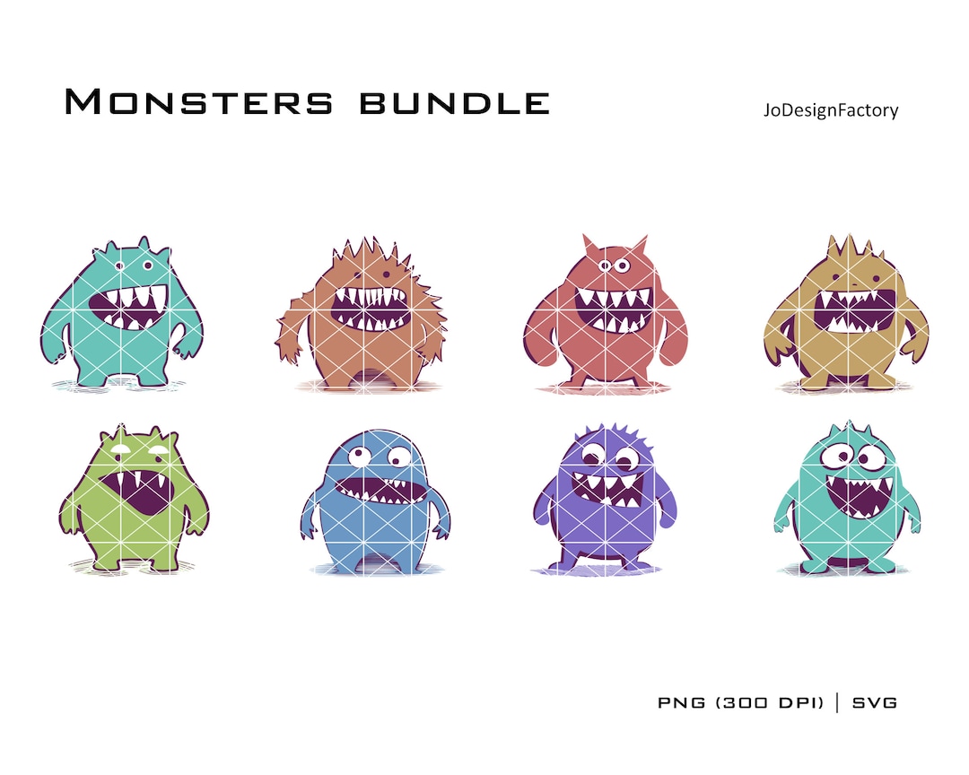 8 Cute Color Monsters Design. Digital Svg Png Files for Cutting or