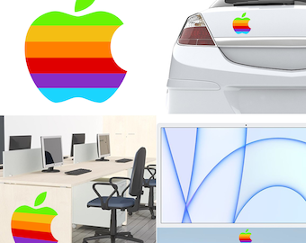 MacBook、iPad、iPhone用レトロレインボーAppleロゴステッカー