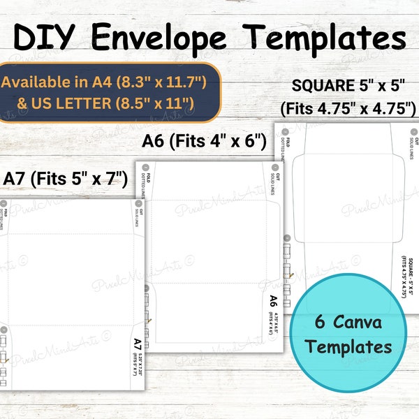 DIY Printable Envelope Templates | Print & Cut A7 (5x7), A6 (4x6), Square (5x5) Envelope | Canva Template | Digital Download