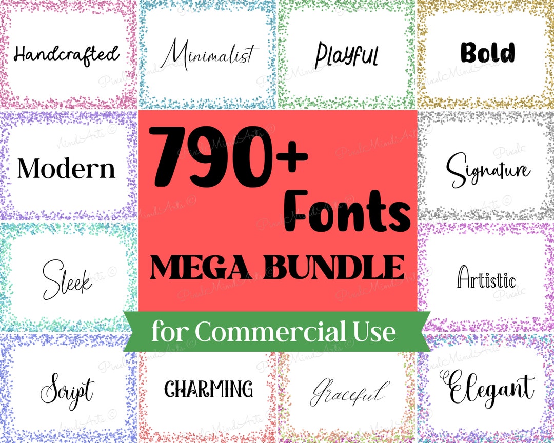 790 Fonts Mega Bundle, Canva Font, Handwritten Font, Script Digital