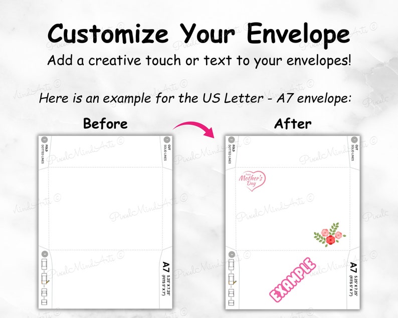 DIY Printable Envelope Templates Print &amp; Cut A7 5x7, A6 4x6, Square 5x5 ...