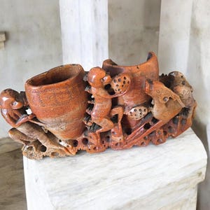 Vintage Antique Soapstone monkeys Sculpture, Rare piece of art, Hand carved, old Chinese art