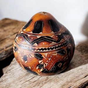 Vintage Peruvian Gourd Hand Carved Gourd bowl