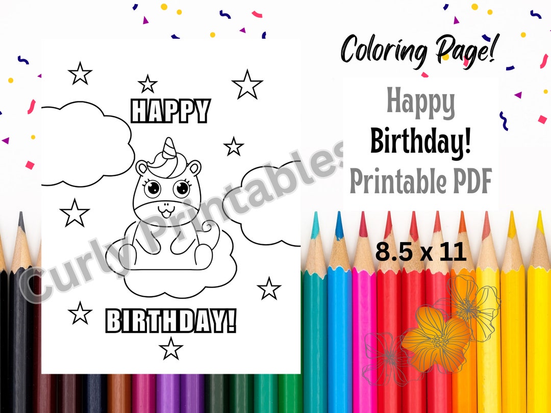 Unicorn Kid's Birthday Party Printable Coloring Page | 8.5 X 11 | One ...