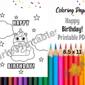 Unicorn Kid&#39;s Birthday Party Printable Coloring Page | 8.5 x 11 | One Page