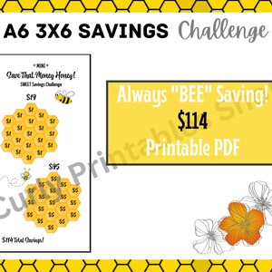 Save That Money Honey Savings Challenge | 114 Dollars | Money Tracker | A6 3 x 6 Printable