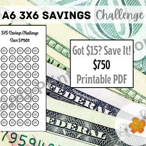 15 Dollar Simple Savings Challenge | 750 Dollars | Money Tracker | A6 3 x 6 Printable