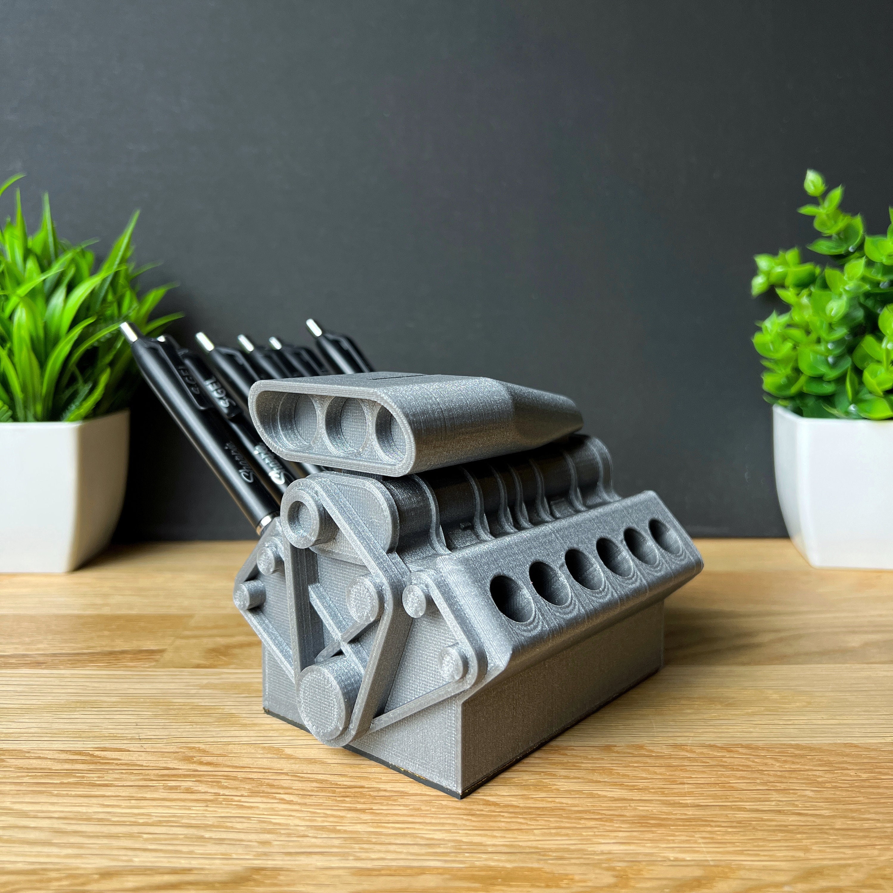 V12 engine block inspired pen holder