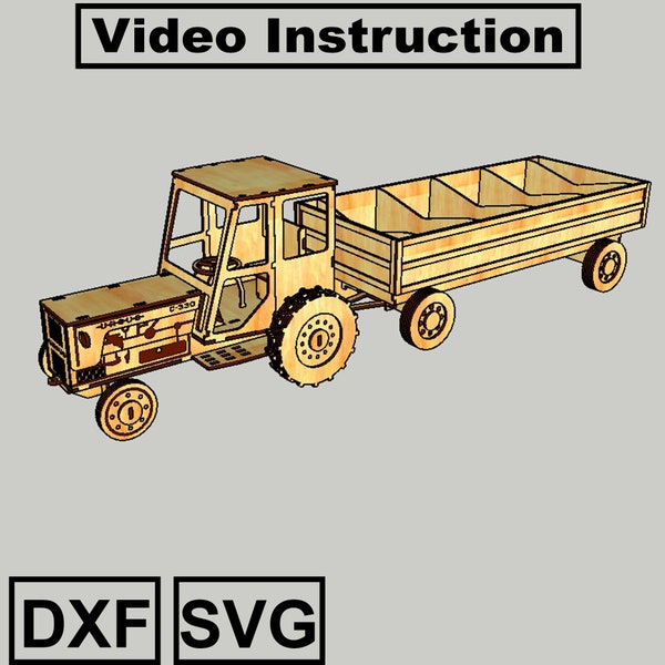 Ciągnik z przyczepą dxf svg sklejka 3mm