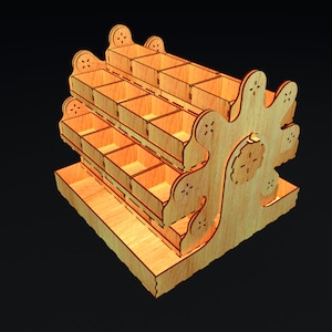 May include: A wooden organizer with multiple compartments, perfect for storing small items. The organizer is made of light brown wood and has a decorative design.