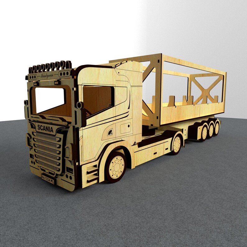 Nr. >001< Lasergeschnittene LKW-Dateien (DXF, SVG, AI), CNC-Baupläne für einen hölzernen Sattelzug, 3 mm Sperrholz-Modellbausatz, Geschenkidee für Ihn, Videoanleitung Bild 2