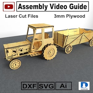 Nr >002< Laser Cut Tractor Files , Wooden CNC Plans, 3mm Plywood DIY Model Kit, Gift for Him, Video Guide, INSTANT Download