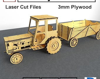 No. >002< Laser Cut Tractor Files, Wooden CNC Plans, 3mm Plywood DIY Model Kit, Gift for Him, Video Guide, INSTANT Download