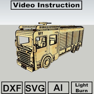 Brandweerwagen dxf, svg, ai, lbrn, 3mm multiplex