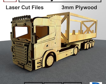No. >001< Laser Cut Truck Files Dxf SVG Ai, Wooden Semi Truck CNC Plans, 3mm Plywood DIY Model Kit, Gift for Him, Video Guide