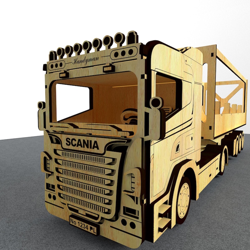 Nr. >001< Lasergeschnittene LKW-Dateien (DXF, SVG, AI), CNC-Baupläne für einen hölzernen Sattelzug, 3 mm Sperrholz-Modellbausatz, Geschenkidee für Ihn, Videoanleitung Bild 5