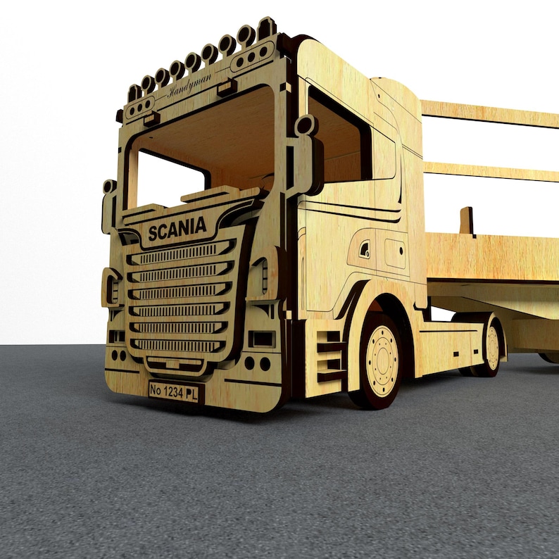 Nr. >001< Lasergeschnittene LKW-Dateien (DXF, SVG, AI), CNC-Baupläne für einen hölzernen Sattelzug, 3 mm Sperrholz-Modellbausatz, Geschenkidee für Ihn, Videoanleitung Bild 4