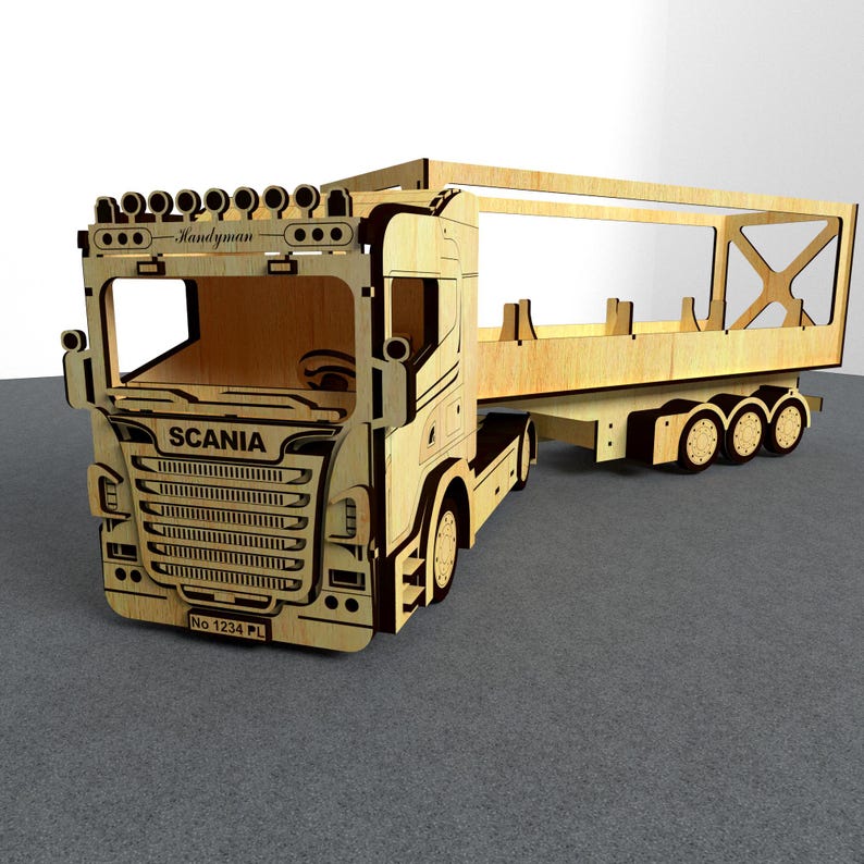 Nr. >001< Lasergeschnittene LKW-Dateien (DXF, SVG, AI), CNC-Baupläne für einen hölzernen Sattelzug, 3 mm Sperrholz-Modellbausatz, Geschenkidee für Ihn, Videoanleitung Bild 3