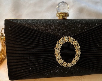 Sparkly Clutch Bag - Wedding / Party Glitter Clutch handbag with diamante buckle and ribbon