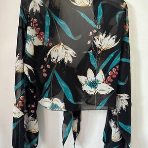 Sarong Jacket Evening Bolero Shrug with cuffed wide sleeves Black Floral