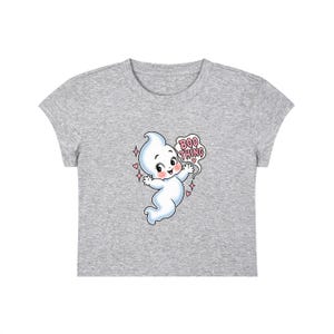 Camiseta con estampado de fantasmas, top espeluznante de Halloween, camiseta corta (impresión DTG) Flower Gray