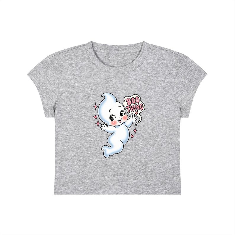Camiseta con estampado de fantasmas, top espeluznante de Halloween, camiseta corta (impresión DTG) Flower Gray