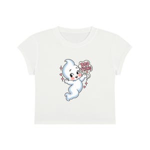 Camiseta con estampado de fantasmas, top espeluznante de Halloween, camiseta corta (impresión DTG) White
