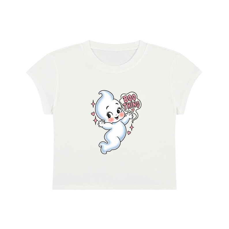 Camiseta con estampado de fantasmas, top espeluznante de Halloween, camiseta corta (impresión DTG) White
