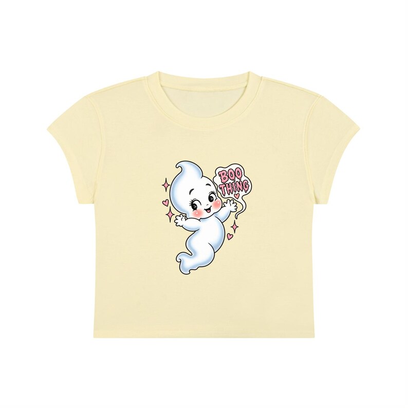Camiseta con estampado de fantasmas, top espeluznante de Halloween, camiseta corta (impresión DTG) Light Yellow