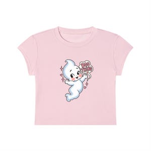 Camiseta con estampado de fantasmas, top espeluznante de Halloween, camiseta corta (impresión DTG) Pink