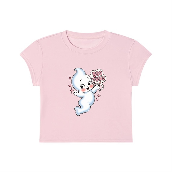 Ghost Graphic Tee, Spooky Halloween Top, Cropped T-Shirt (DTG Print)