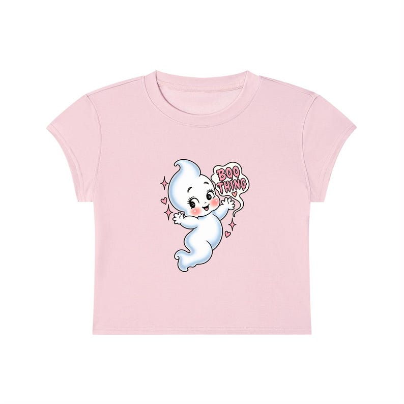 Camiseta con estampado de fantasmas, top espeluznante de Halloween, camiseta corta (impresión DTG) Pink