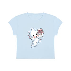 Camiseta con estampado de fantasmas, top espeluznante de Halloween, camiseta corta (impresión DTG) Light Blue