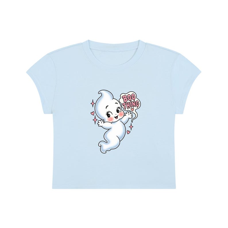 Camiseta con estampado de fantasmas, top espeluznante de Halloween, camiseta corta (impresión DTG) Light Blue
