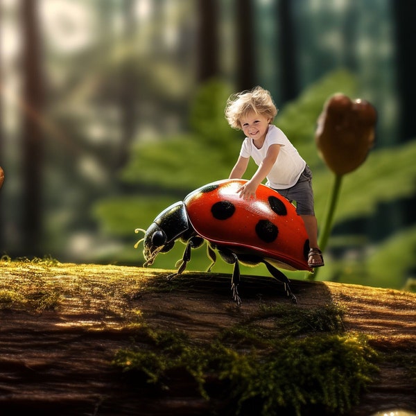 Friendly Lady Bug Digital Backdrop Life of a Bug Photo Background for Giant Lady Bug in Nature Composite Images Macro Photography Background