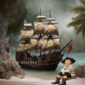 Pirate Digital Backdrop Treasure Pirate Ship Photo Background Photoshop Overlay for Composites Kid's Backdrops Photography Backdrop