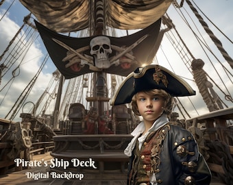 Pirate Ship Deck Digital Backdrop Pirate Flag on Old Ship Digital Background for Fantasy Composite Images Buccaneer and Sea Thief Digitals