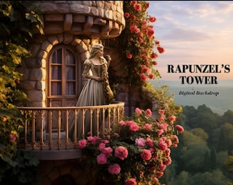 Rapunzel&#39;s Tower Digital Backdrop Fairy Tale Princess Photography Background High Tower Digital Background for Fantasy Composite Images