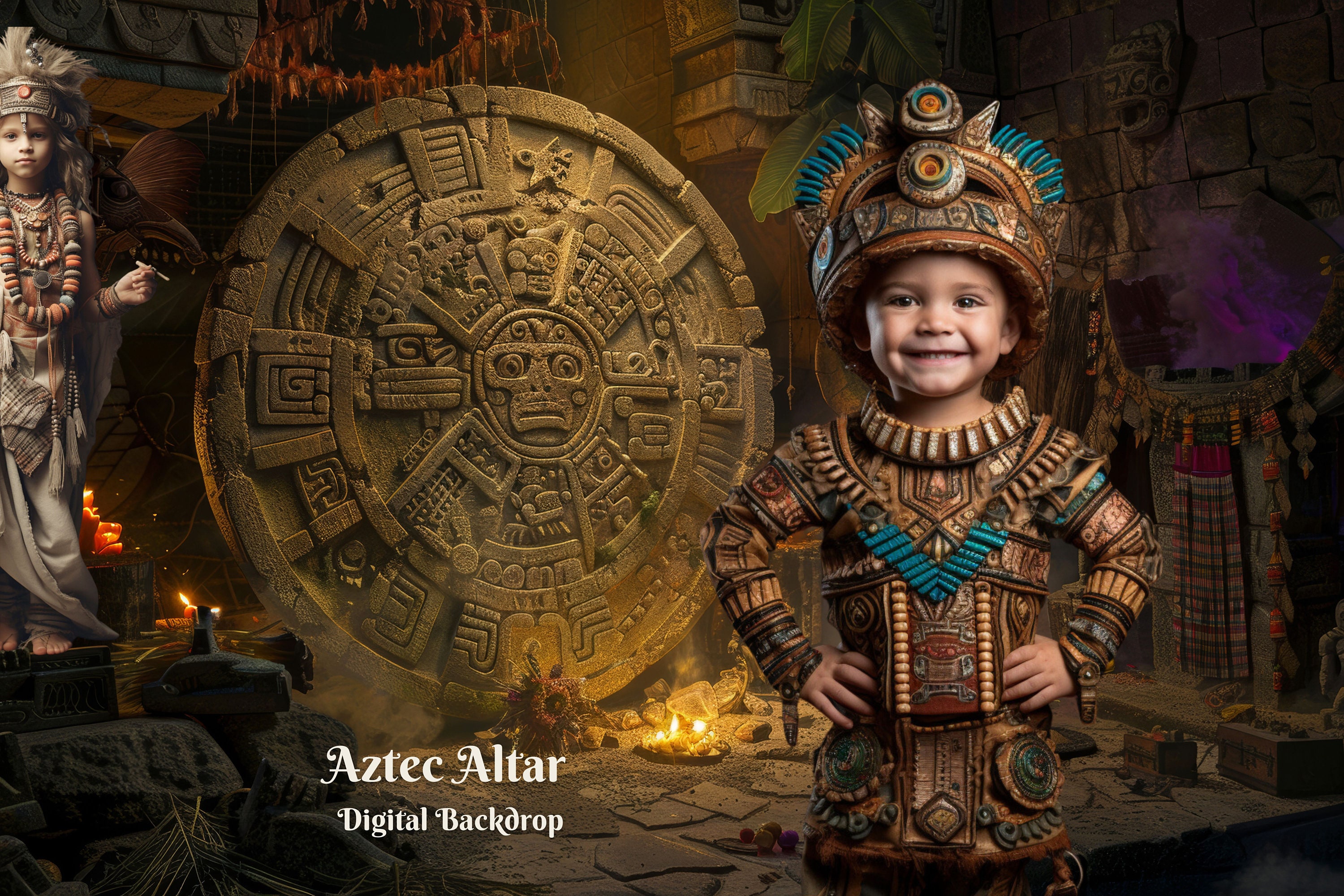 Aztec Altar Digital Backdrop Aztec Stone Calendar Digital Background ...